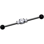 Clear CZ Black IP Stainless Steel Trio Industrial Barbell 36mm