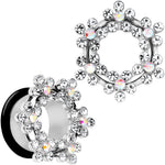18mm Clear and Aurora Gem Snowflake Steel Tunnel Plug Set