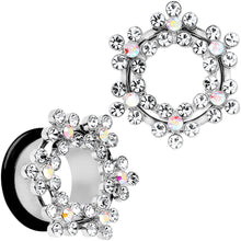18mm Clear and Aurora Gem Snowflake Steel Tunnel Plug Set