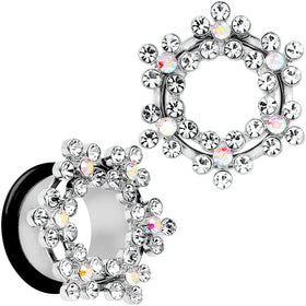 18mm Clear and Aurora Gem Snowflake Steel Tunnel Plug Set
