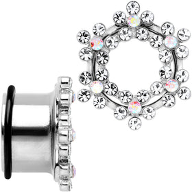 18mm Clear and Aurora Gem Snowflake Steel Tunnel Plug Set