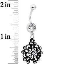 Clear Czech Stone Black Intricate Snowflake Dangle Belly Ring