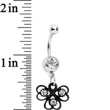 Clear Czech Stone Black Swirl Trio of Love Dangle Belly Ring