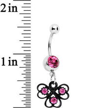 Pink Czech Stone Black Swirl Trio of Love Dangle Belly Ring