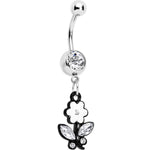 Clear Czech Stone Black Faceted Floral Foliage Dangle Belly Ring