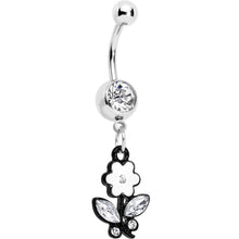 Clear Czech Stone Black Faceted Floral Foliage Dangle Belly Ring