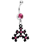 Pink Czech Stone Black Snow Flurry Dangle Belly Ring