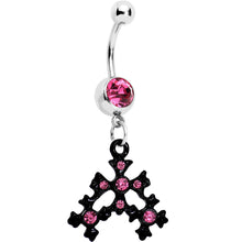 Pink Czech Stone Black Snow Flurry Dangle Belly Ring