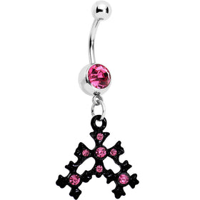 Pink Czech Stone Black Snow Flurry Dangle Belly Ring