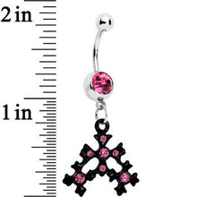 Pink Czech Stone Black Snow Flurry Dangle Belly Ring