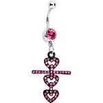 Pink Czech Stone Black Snowman of Love Dangle Belly Ring