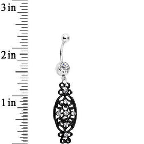Clear Czech Stone Black Victorian Design Dangle Belly Ring