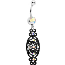 Aurora Czech Stone Black Victorian Design Dangle Belly Ring