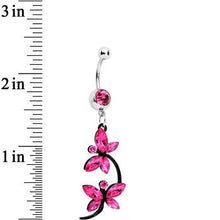 Pink Czech Stone Black Double Dragonfly Dangle Belly Ring