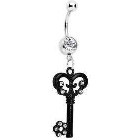 Clear Czech Stone Black Victorian Antique Key Dangle Belly Ring