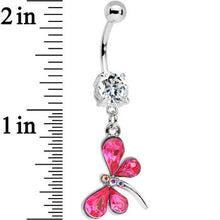 Pink Czech Stone Dancing Dragonfly Dangle Belly Ring