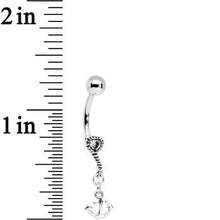 925 Sterling Silver Anchor My Heart Clear Gem Dangle Belly Ring