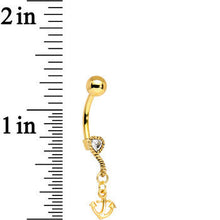 Gold Plated 925 Silver Anchor My Heart Clear Dangle Belly Ring