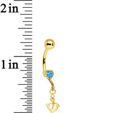 Gold Plated 925 Silver Anchor My Heart Aqua Dangle Belly Ring