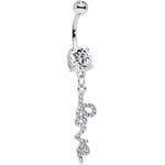 Clear Gem Studded Love Cursive Text Dangle Belly Ring
