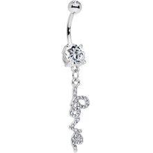 Clear Gem Studded Love Cursive Text Dangle Belly Ring