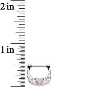 16G Steel Pinkish Synthetic Opal Heart Angel Wing Septum Clicker