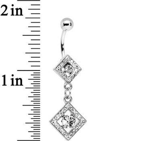Clear Gem I'm a Square and I Don't Care Bottom Mount Dangle Belly Ring