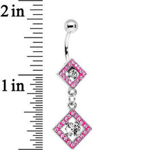 Pink Gem I'm a Square and I Don't Care Bottom Mount Dangle Belly Ring
