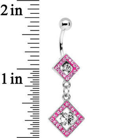 Pink Gem I'm a Square and I Don't Care Bottom Mount Dangle Belly Ring