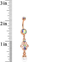 Aurora Gem Faux Pearl Rose Gold Anodized Hamsa Dangle Belly Ring