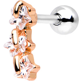 16G 1/4 Steel Clear CZ Rosy Three Star Right Cartilage Earring