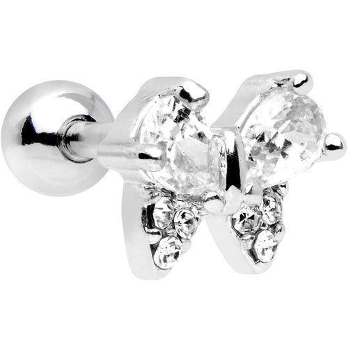 16G 1/4 Stainless Steel Clear CZ Butterfly Cartilage Earring