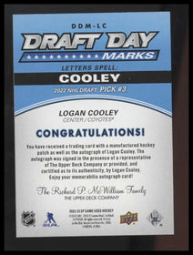 Logan Cooley 2023-24 SP Game Used #DDM-LC Draft Day Marks #/35