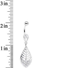 Clear Gem Teardrop Bottom Mount Lattice Willow Leaf Dangle Belly Ring