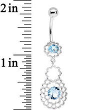 Blue CZ Gem Quatrefoil Layered Flowing Flower Form Dangle Belly Ring
