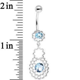 Blue CZ Gem Quatrefoil Layered Flowing Flower Form Dangle Belly Ring