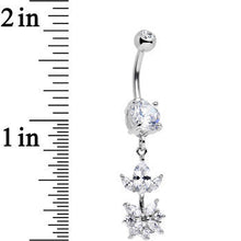 Clear CZ Gem Glitter Budding Flower Dangle Belly Ring