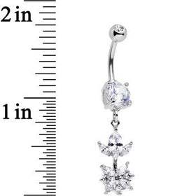 Clear CZ Gem Glitter Budding Flower Dangle Belly Ring