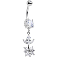 Clear CZ Gem Glitter Budding Flower Dangle Belly Ring
