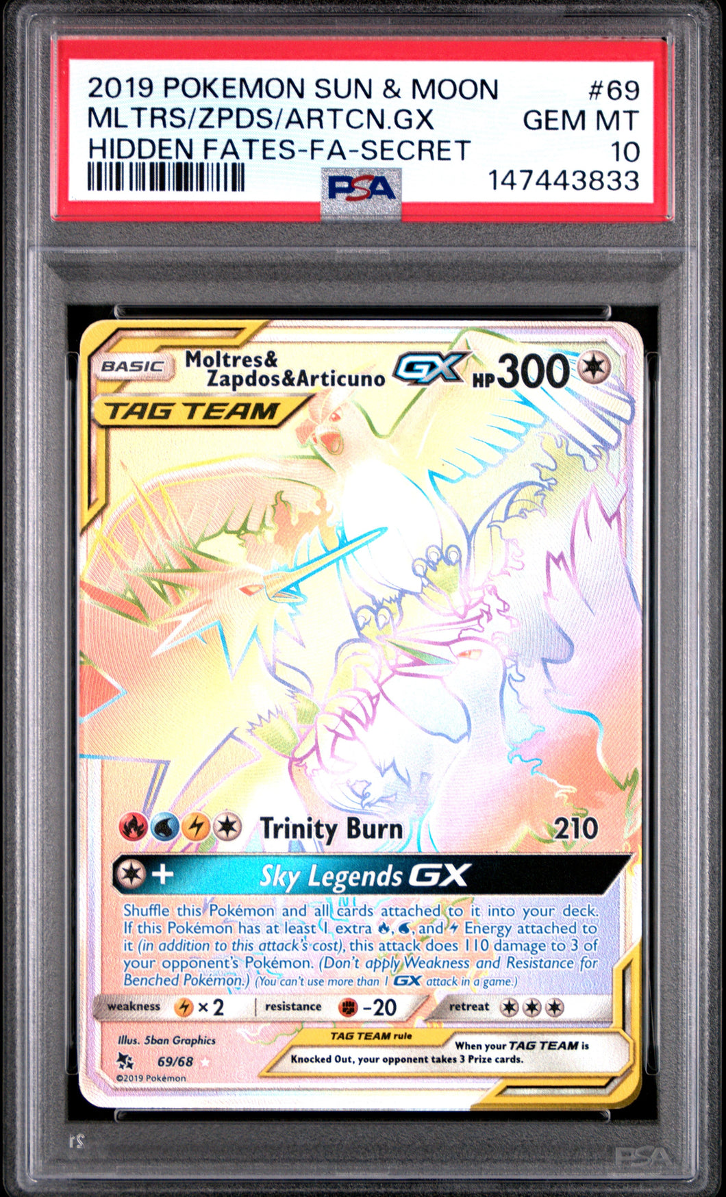 2019 Pokemon Sun & Moon Hidden Fates-Fa-Secret Mltrs/Zpds/Artcn.Gx 10 PSA #69