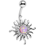 Pink Synthetic Opal Tribal Shining Sun Belly Ring
