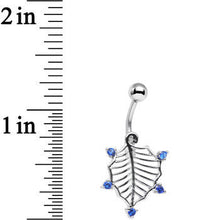 Blue CZ Gem Lattice Style Hawthorne Leaf Dangle Belly Ring