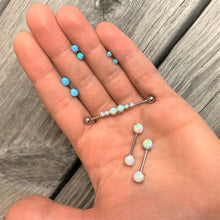White Synthetic Opal Clear Gem Steel Industrial Barbell 36mm