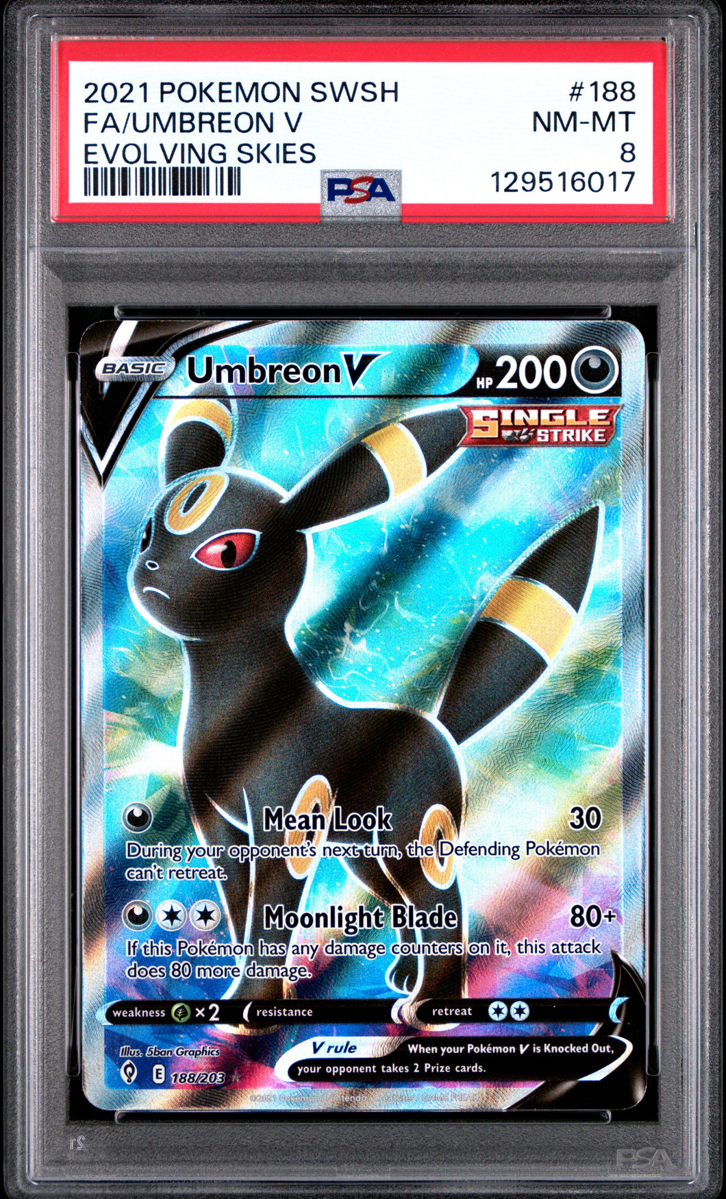 2021 Pokemon Sword & Shield Evolving Skies Umbreon V PSA 8