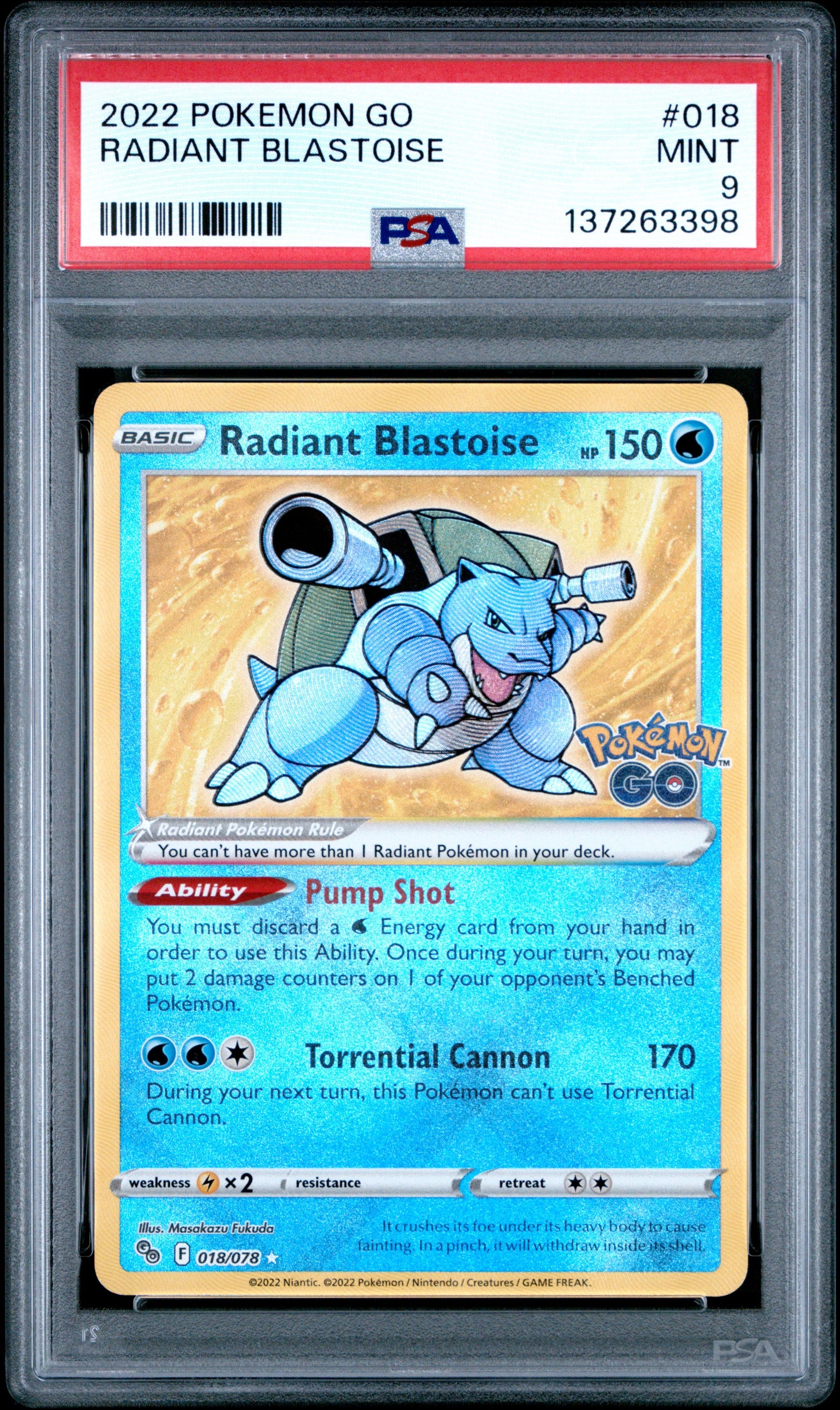 2022 Pokemon Go Radiant Blastoise 9 PSA #018