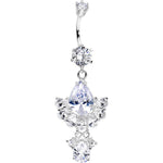 925 Sterling Silver Clear Spectacular Teardrop Dangle Belly Ring