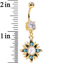 Clear Accent Gold Anodized Aurora Blue Gem Starburst Dangle Belly Ring