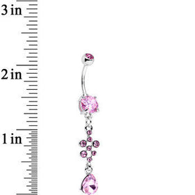 Pink Stainless Steel Octo Sparkle Drop Dangle Belly Ring