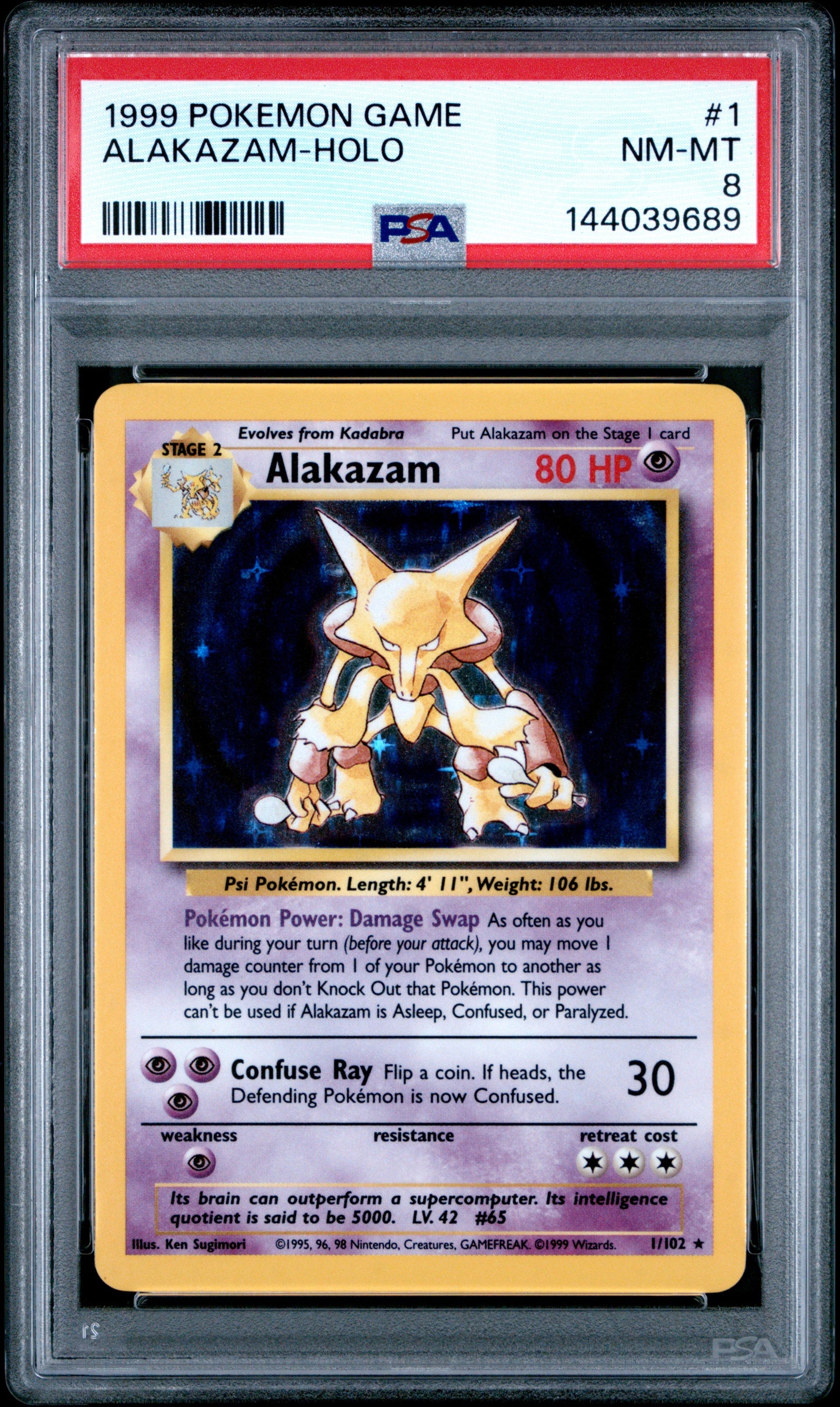 1999 Pokemon Game Alakazam-Holo 8 PSA #1
