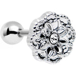 16G 1/4 Clear Gem Steel Mandala Flower Tragus Cartilage Earring